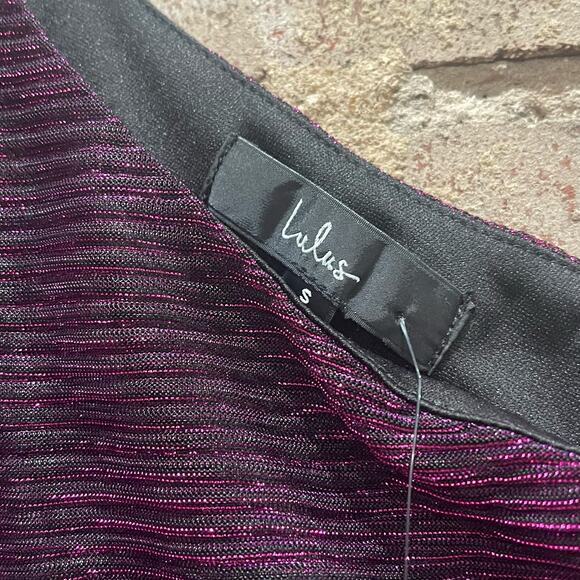 Lulus Outstanding Shine Magenta Metallic One-Shoulder Mini Dress Size Small - Picture 4 of 6